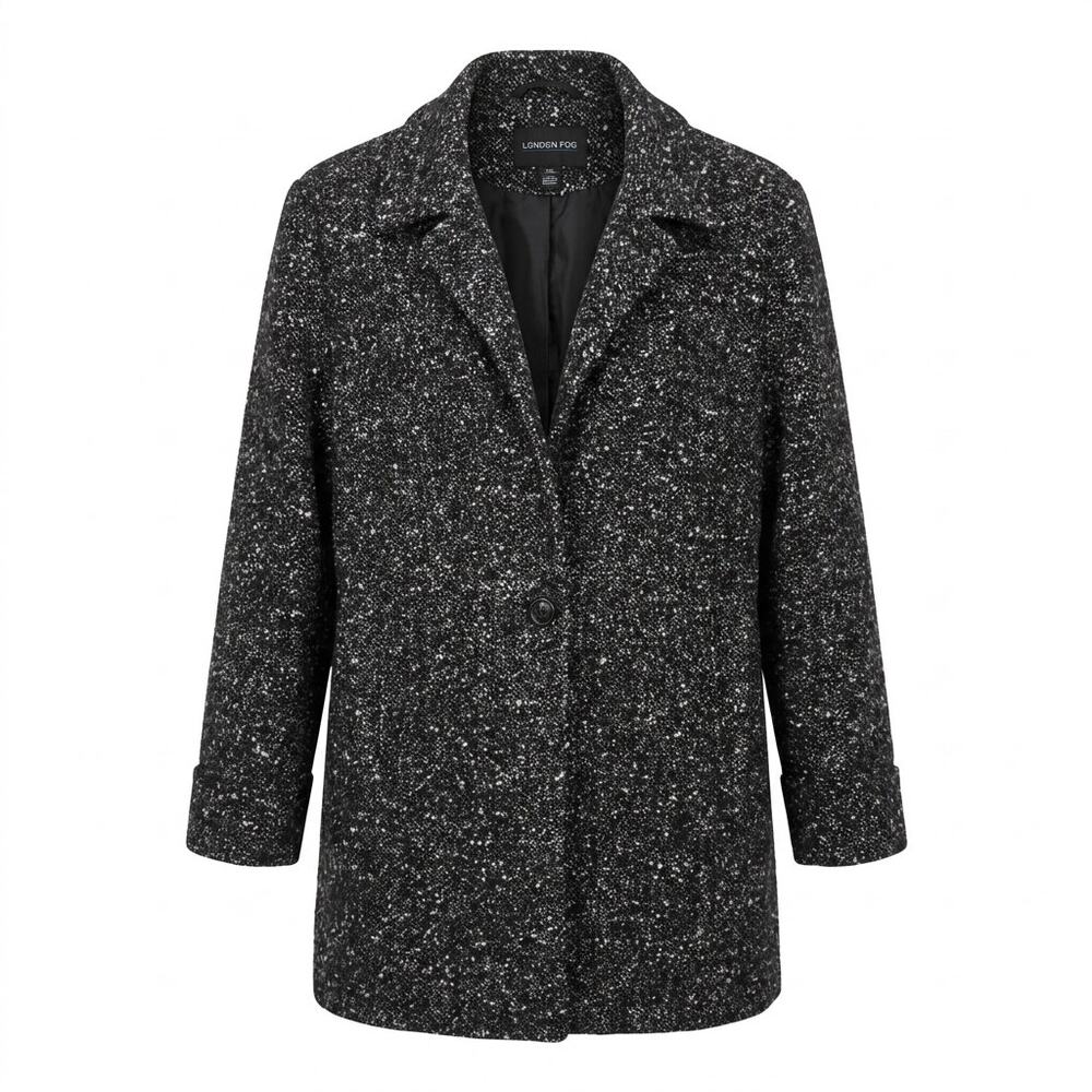 London Fog Wool Blend Tweed Lined Collared Overcoat Jacket Women Size XXL